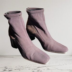 DKNY Brown stretchy squared toe microfiber boots, 6